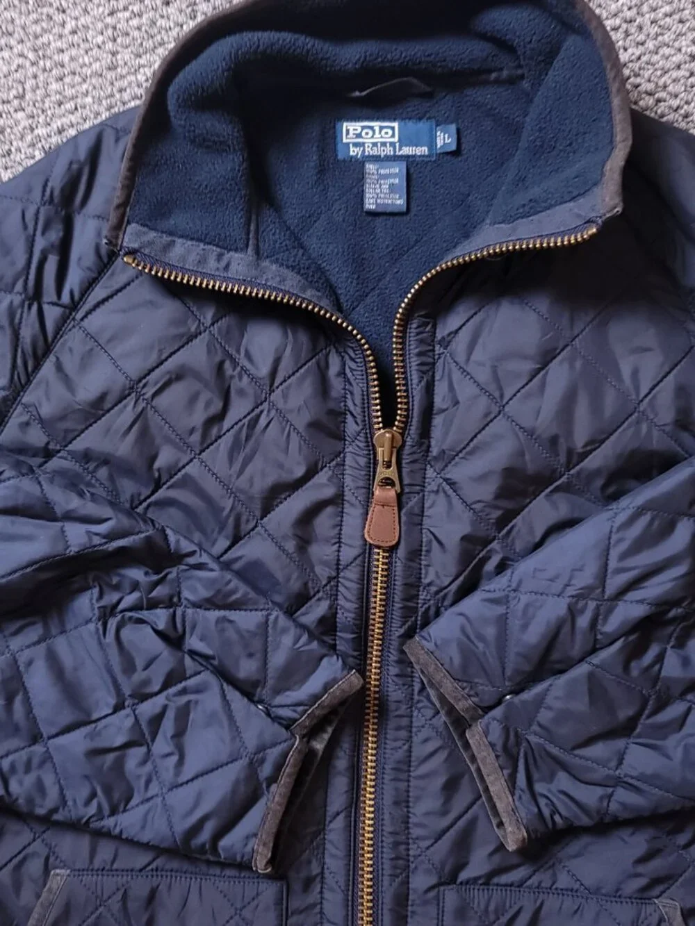 VINTAGE Polo Ralph Lauren Jacket Men L Large Polyester Quilt Blue Fleece Zip Up